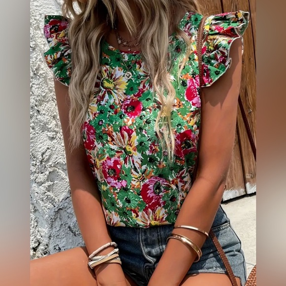 Tops - Floral Print Crew Neck Top with Tie in the Back - HOST PICK X 4